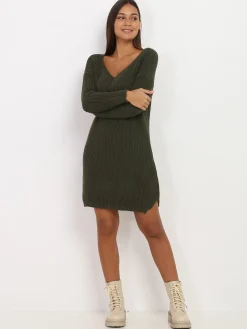 La Modeuse Robe pull en maille Kaki