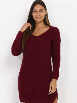 Outlet La Modeuse Robe pull en maille Bordeaux