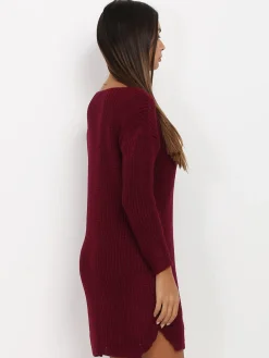 Outlet La Modeuse Robe pull en maille Bordeaux