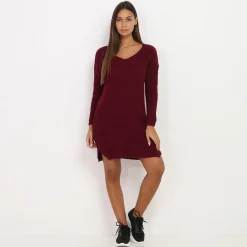 Outlet La Modeuse Robe pull en maille Bordeaux