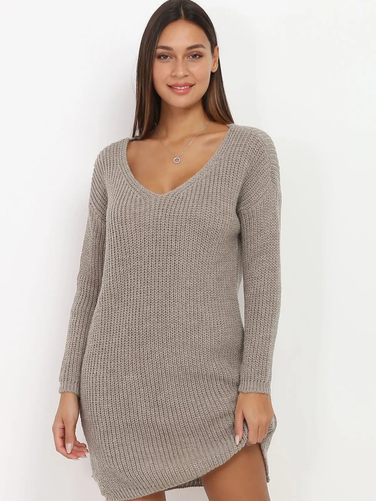 Hot La Modeuse Robe pull en maille Taupe