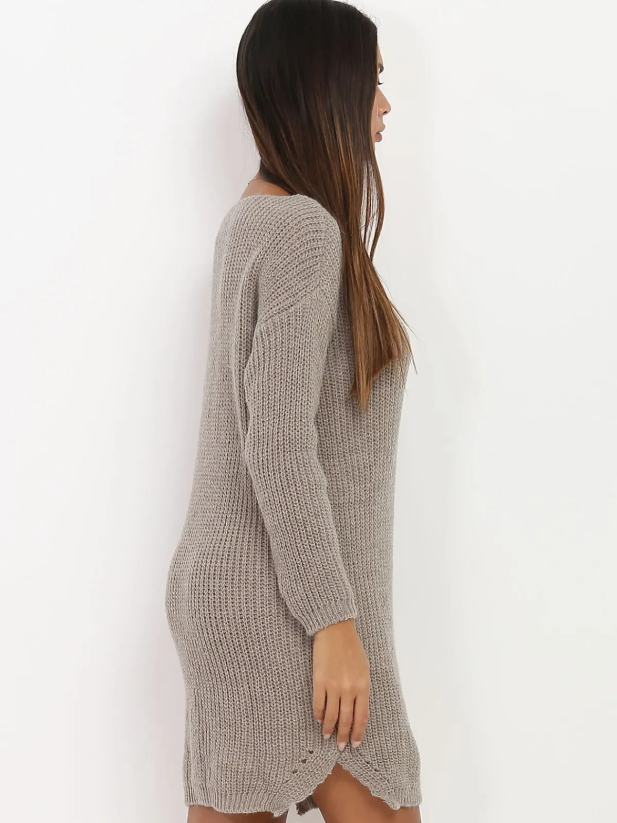Hot La Modeuse Robe pull en maille Taupe