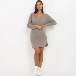 Hot La Modeuse Robe pull en maille Taupe