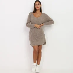 Hot La Modeuse Robe pull en maille Taupe