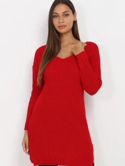 New La Modeuse Robe pull en maille Rouge