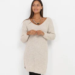 Clearance La Modeuse Robe pull en maille Beige