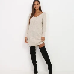 Clearance La Modeuse Robe pull en maille Beige