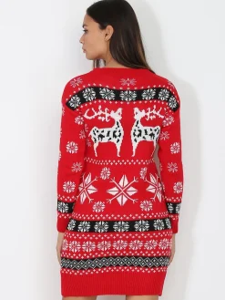 Outlet La Modeuse Robe pull jacquard de Noël Rouge
