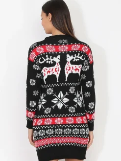Best La Modeuse Robe pull jacquard de Noël Noir