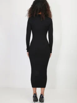 New La Modeuse Robe pull longue à col chemise Noir