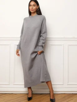 Sale La Modeuse Robe pull longue et ample Gris