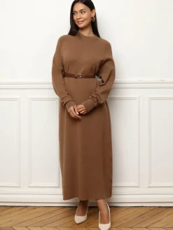Hot La Modeuse Robe pull longue et ample Camel