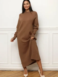 Hot La Modeuse Robe pull longue et ample Camel