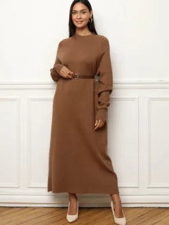 Hot La Modeuse Robe pull longue et ample Camel