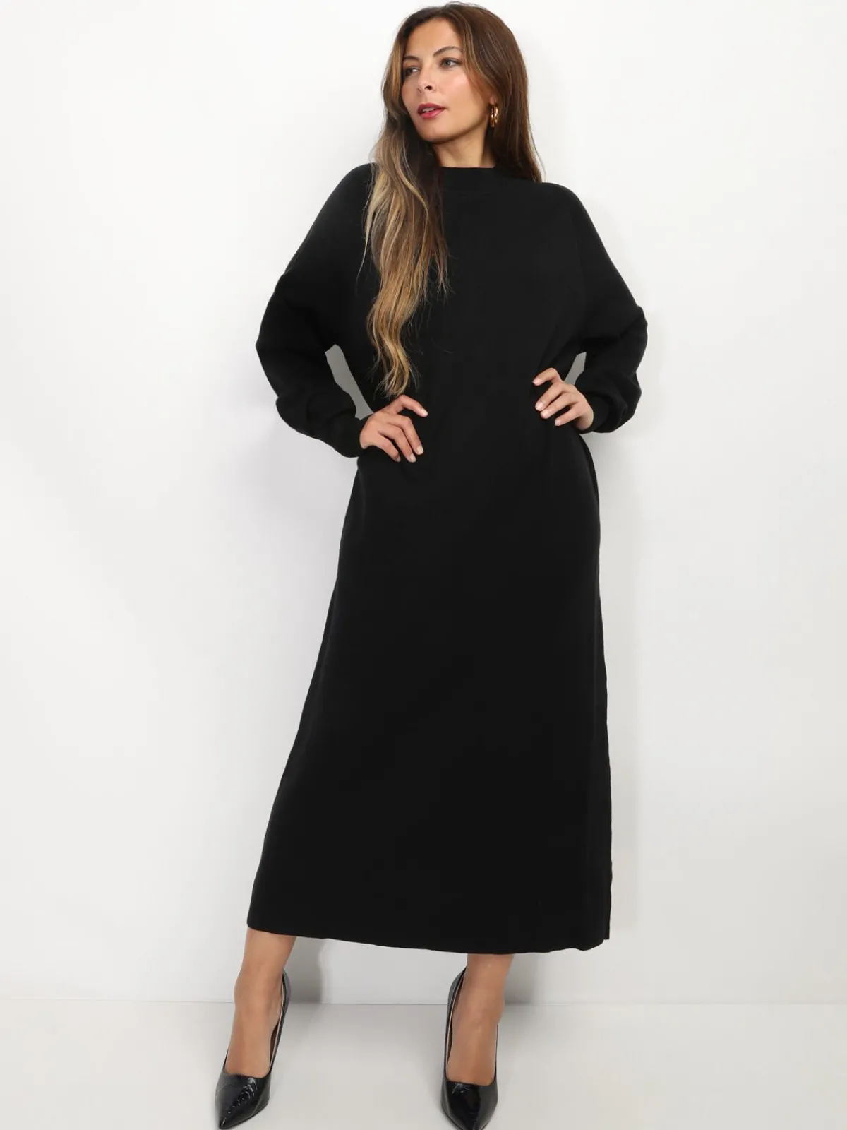 Discount La Modeuse Robe pull longue et ample Noir