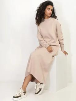 Best La Modeuse Robe pull longue et ample Beige