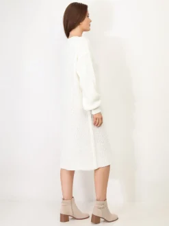 Discount La Modeuse Robe pull mi-longue à manches bouffantes Blanc