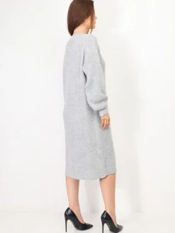 Clearance La Modeuse Robe pull mi-longue à manches bouffantes Gris
