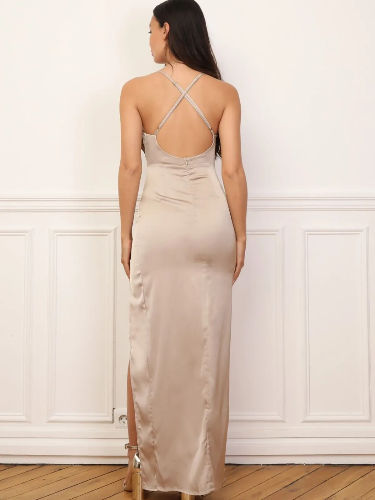 New La Modeuse Robe satinée à col bénitier drapé Dorérose