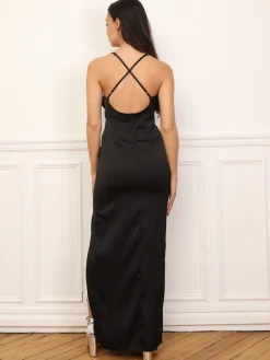 La Modeuse Robe satinée à col bénitier drapé Noir