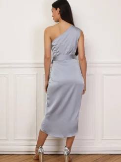 Best La Modeuse Robe satinée asymétrique et ceinturée BleuGivré