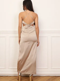 Online La Modeuse Robe satinée cut-out avec fente Dorérose