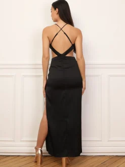Best La Modeuse Robe satinée cut-out avec fente Noir