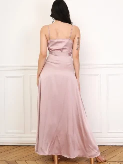 Discount La Modeuse Robe satinée effet portefeuille à bretelles VieuxRose