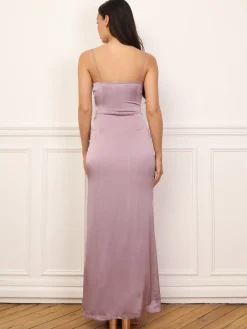 Clearance La Modeuse Robe satinée et drapée à fente Violetclair