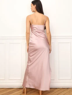 La Modeuse Robe satinée et fendue à fronces VieuxRose
