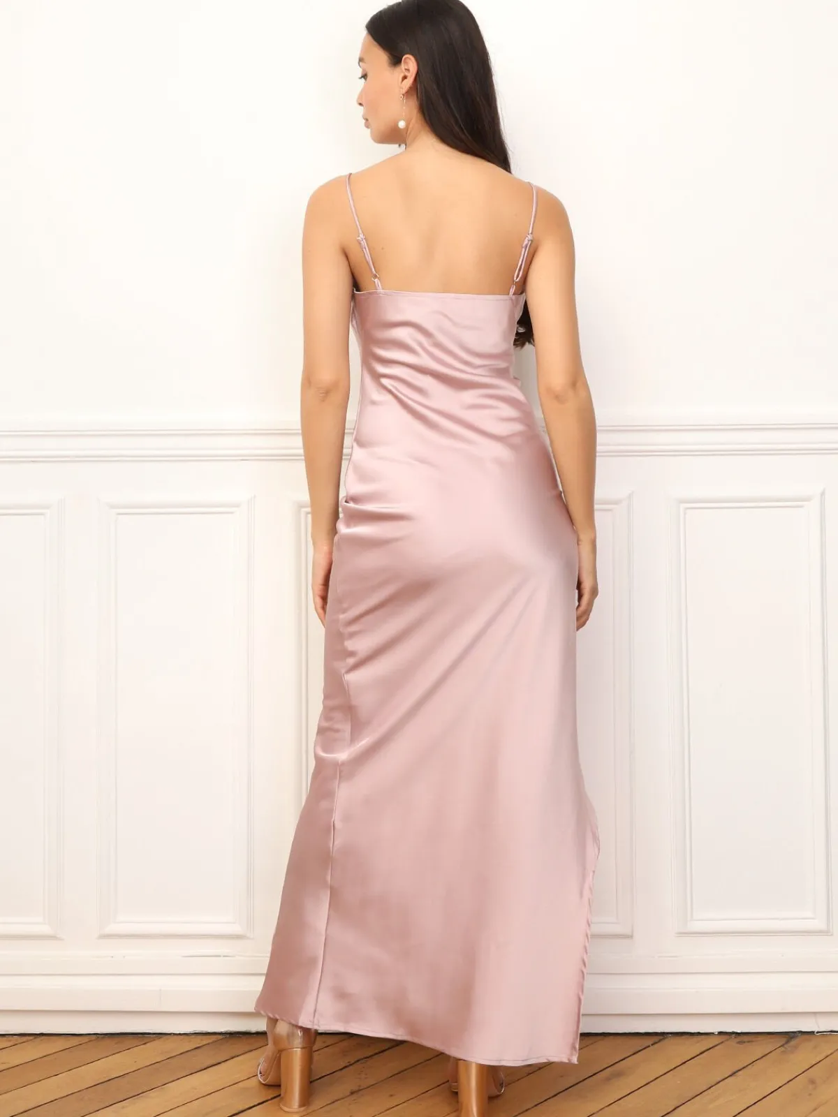 La Modeuse Robe satinée et fendue à fronces VieuxRose