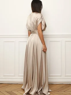 New La Modeuse Robe satinée et froncée style portefeuille Champagne
