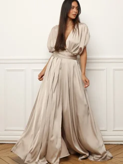 New La Modeuse Robe satinée et froncée style portefeuille Champagne