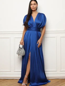 Best La Modeuse Robe satinée et froncée style portefeuille Bleu