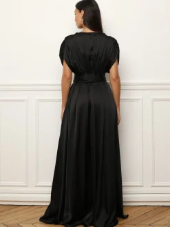 New La Modeuse Robe satinée et froncée style portefeuille Noir