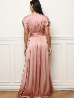 New La Modeuse Robe satinée et froncée style portefeuille VieuxRose