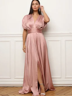 New La Modeuse Robe satinée et froncée style portefeuille VieuxRose
