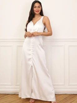 New La Modeuse Robe satinée fendue à boutons Blanc