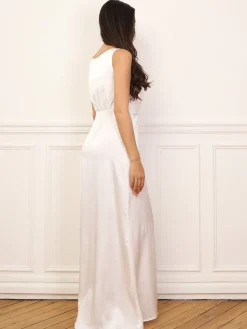 New La Modeuse Robe satinée fendue à boutons Blanc