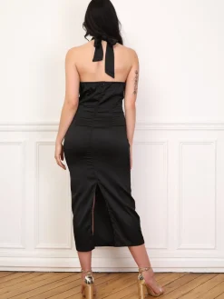 La Modeuse Robe satinée froncée à col noué Noir