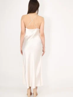 Online La Modeuse Robe satinée style corset froncé Beige