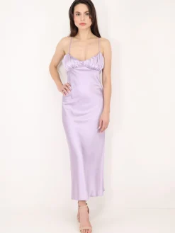 Discount La Modeuse Robe satinée style corset froncé Lilas