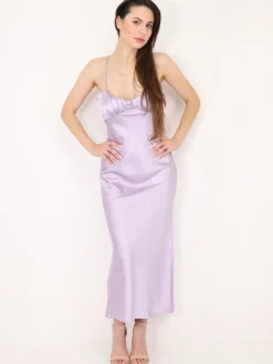 Discount La Modeuse Robe satinée style corset froncé Lilas