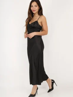 Sale La Modeuse Robe satinée style corset froncé Noir
