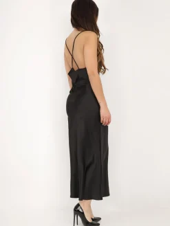 Sale La Modeuse Robe satinée style corset froncé Noir