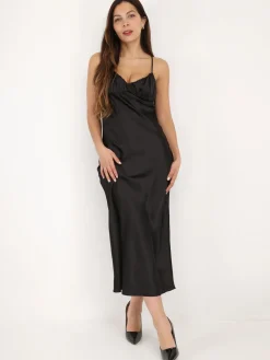 Sale La Modeuse Robe satinée style corset froncé Noir