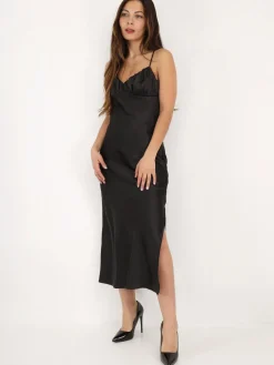Sale La Modeuse Robe satinée style corset froncé Noir