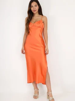 New La Modeuse Robe satinée style corset froncé Orange