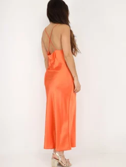 New La Modeuse Robe satinée style corset froncé Orange