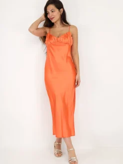 New La Modeuse Robe satinée style corset froncé Orange